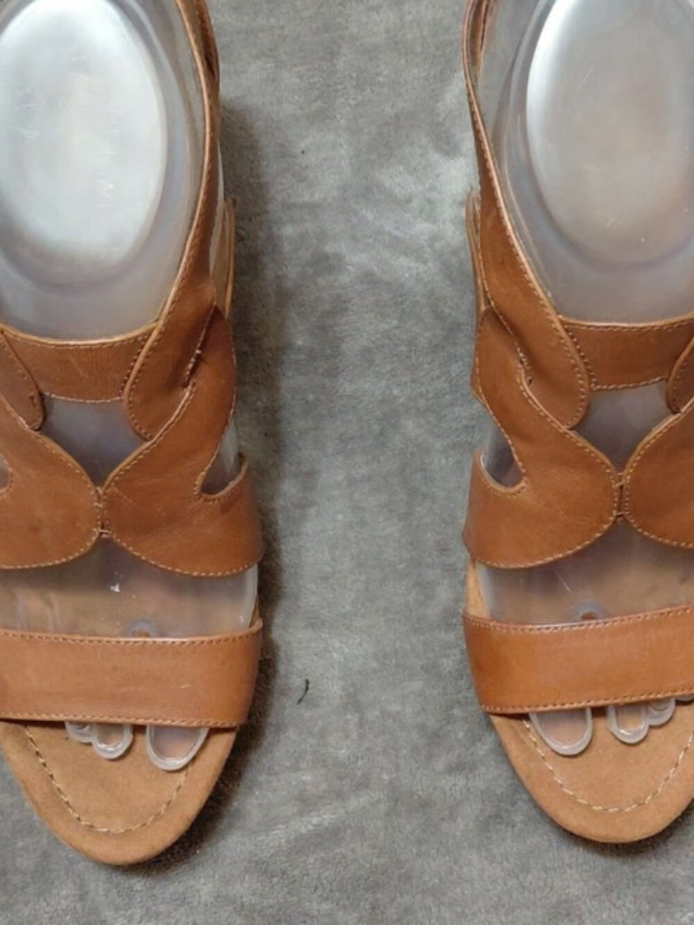 Nine West Wedge Platform Strappy Sandals Size 6 Brown Buckle Open Toe